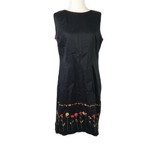 Vintage 90s T & Company black floral embroidered mini dress 10